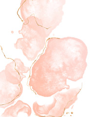 Obraz na płótnie Canvas Tender orange nude watercolor elements with golden glitter effect. Wedding Pastel decoration, luxury Gold blush pink Retro Texture in vector. Tender poster, flyer, presentation template