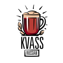 Vector illustration of a mug with Russian kvass. Isolated on white background