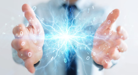 Businessman creating renewable and sustainable eco energy 3D rendering