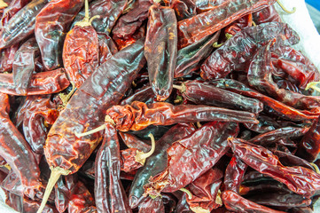 Chile peppers sold in shuk Levinsky market, Tel Aviv, Israel