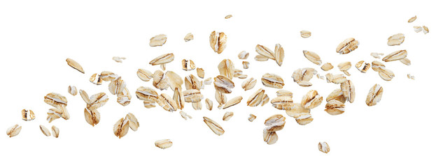 Flying oat flakes isolated on white background with clipping path