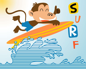 Monkey cartoon the funny surfer