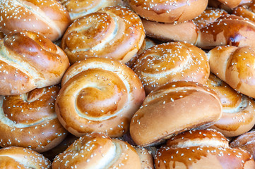 Challah bread sold in Shuk Hacarmel market, Tel Aviv, Israel