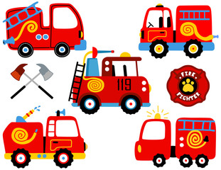 vector set of fire engine cartoon