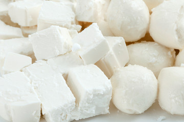 Fresh tastya Cheese background - Feta, Mozzarella, Cottage
