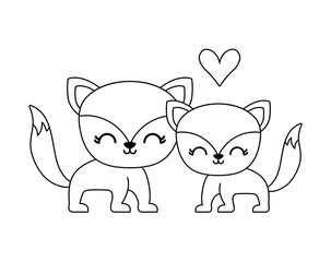 couple of cute fox animal isolated icon