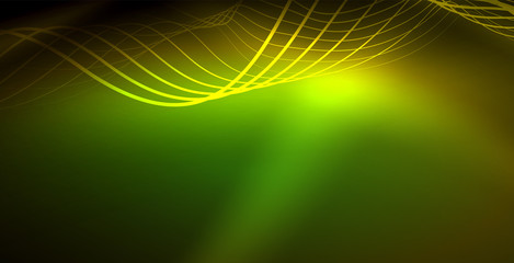 Glowing abstract wave on dark, shiny motion, magic space light. Techno abstract background