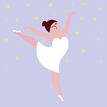 Happy plus size dancing girl. Body positive concept vector illustration.