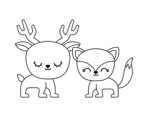 cute fox with reindeer animals isolated icon