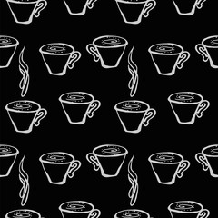 cup with drink seamless pattern. hand drawn vector illustration of black color