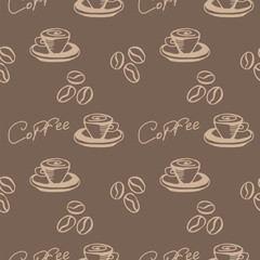cup of coffee seamless pattern. hand drawn vector illustration of brown color.