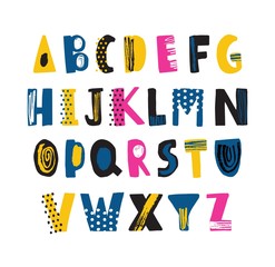 Cute childish latin font or funky english alphabet decorated with dots and scribble © Good Studio