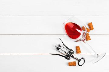 Wine glass on wooden background
