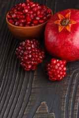 grains of a grenade on a dark rustic background