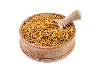 Yellow mustard seeds isolated on white background, with clipping path