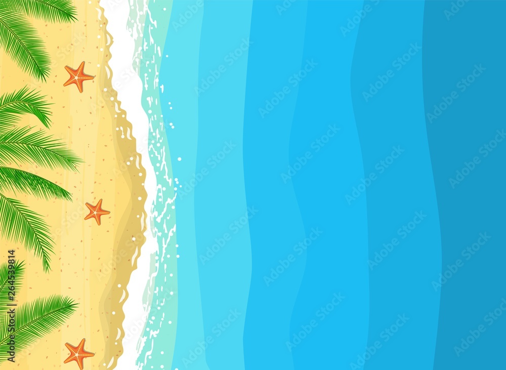 Wall mural summer on beach composition with copy space. beautiful background on the sea topic with palm trees. 