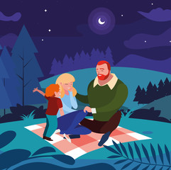 parents couple with son in the field picnic day