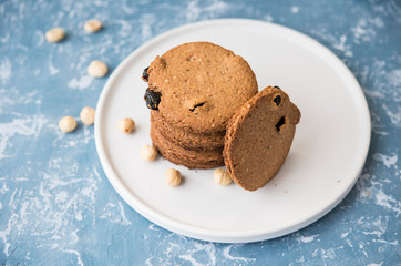Homemade oatmeal cookies. Cookies with milk for Breakfast. Sweet Breakfast, brunch, snack.