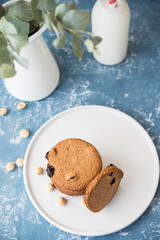 Homemade oatmeal cookies. Cookies with milk for Breakfast. Sweet Breakfast, brunch, snack.