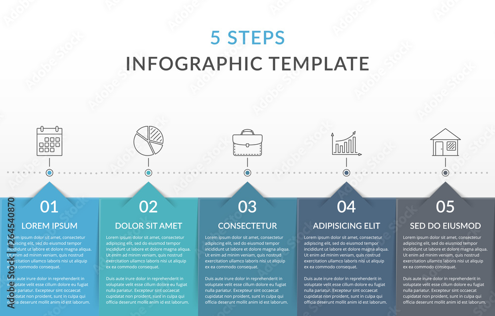 Wall mural infographic template with 5 steps