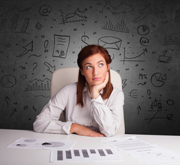 Fototapeta premium Young secretary with doodle multitask concept 