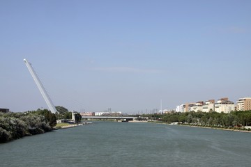 Fototapeta na wymiar Puente del Alamillo obra del arquitecto Santiago Calatrava, sobre el río Guadalquivir en la ciudad de Sevilla 
