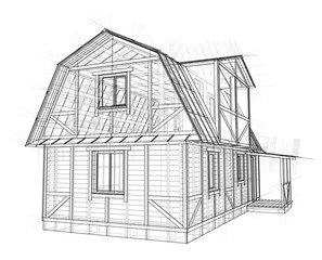 House sketch. Vector rendering of 3d