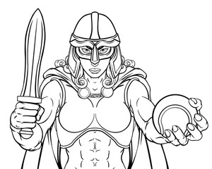 A female Viking, Trojan Spartan or Celtic warrior woman gladiator knight tennis sports mascot
