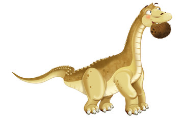 cartoon dinosaur diplodocus apatosaurus holding coconut illustration for children