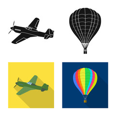 Vector illustration of plane and transport sign. Collection of plane and sky stock symbol for web.