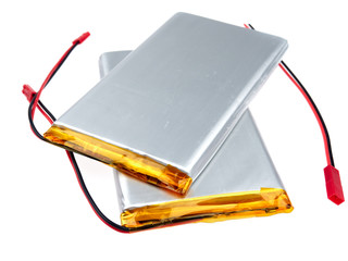 Lithium-ion polymer rechargeable batteries (abbreviated as LiPo, LIP, Li-poly). isolated on white