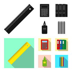 Vector illustration of office and supply icon. Set of office and school stock vector illustration.