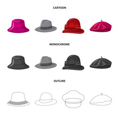 Isolated object of headgear and cap logo. Collection of headgear and accessory stock vector illustration.