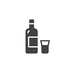 Vodka bottle and shot vector icon. filled flat sign for mobile concept and web design. Alcoholic drink bottle and glass glyph icon. Symbol, logo illustration. Pixel perfect vector graphics