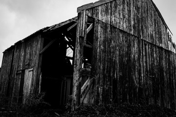 Old abandoned factory, broken barn, urbex