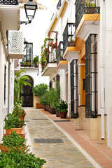 Typical Andalusia Spain whitewashed houses in old town of Marbella