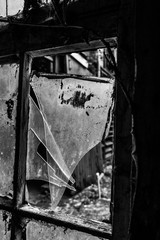 Old abandoned factory, broken window, urbex
