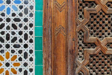 FEZ, MOROCCO - November 1, 2012: Inside Bou Inania Madrasa with beautiful examples of Marinid...