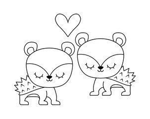 couple of cute porcupine animal isolated icon