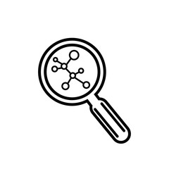 Scientific research vector icon, magnifier and atomic structure on white background