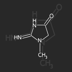 Creatinine chemical formula with shadow on dark background