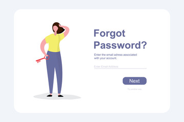 Cute female with the key in hand, forgot  password-text,security web page template