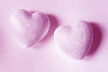 Pink hearts of styrofoam