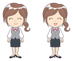 ビジネスウーマン　若い女性　立つ　制服　全身　