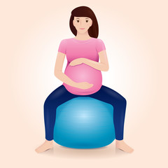 pregnant mother doing exercises on gym ball