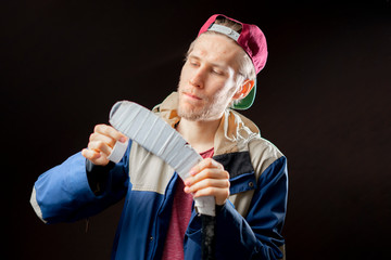 hockey player taping his stick close up b
