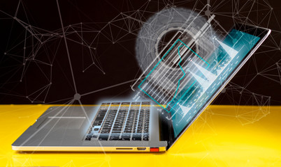 modern laptop with 3d hud on the table b