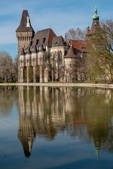 Fototapeta na wymiar Vajdahunyad Castle and the lake in Budapest, Hungary