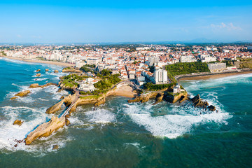 Biarritz aerial panoramic view, France - obrazy, fototapety, plakaty