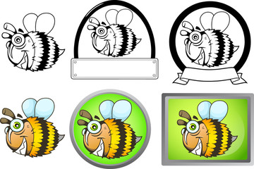 cute funny cartoon bee flying funny illustration set of images